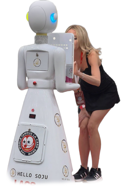 POSE roaming robot photo booth with a guest at a Los Angeles brand activation